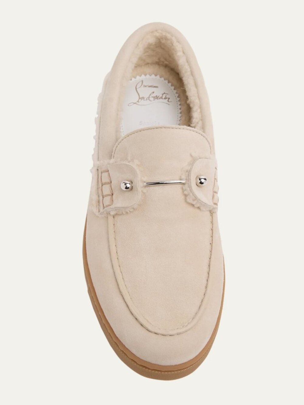 Christian Louboutin CHAMBELIBOAT Shearling Suede Flat Loafers Boat Shoes